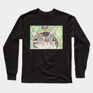 Bengal kitten and the butterfly watercolor painting Long Sleeve T-Shirt